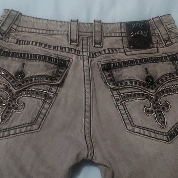 'ROCK REVIVAL' Men's Jeans.*Sz.36* Blk Gry ,Blk Rinestones *Steven-Straight - Picture 2 of 3